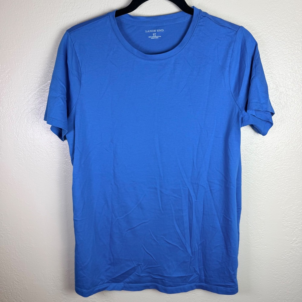 Lands End Women's S Blue Supima Cotton Crew Neck Tee Basic Soft Layering Casual